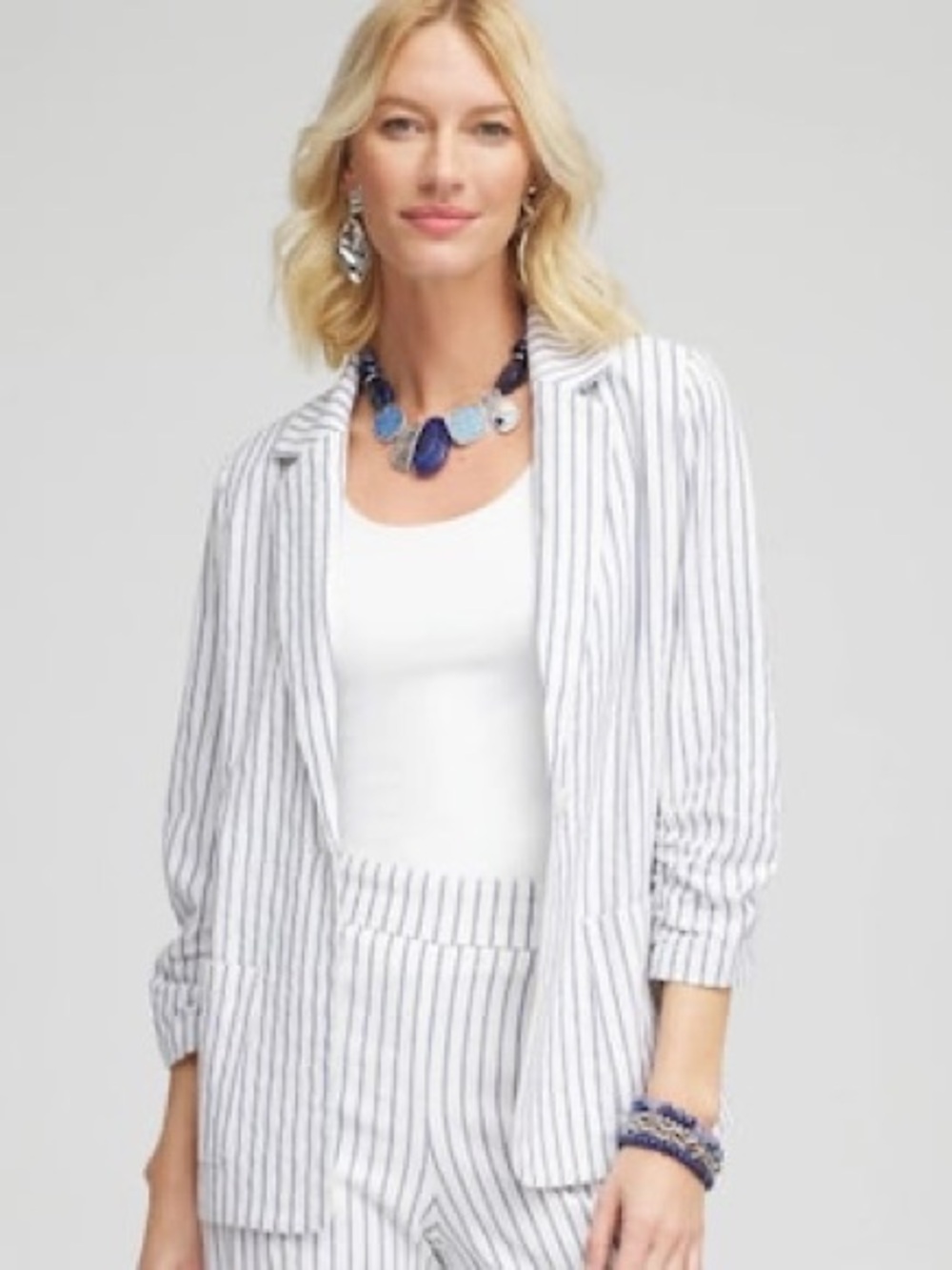 Chico's White Blazer with Navy Stripes